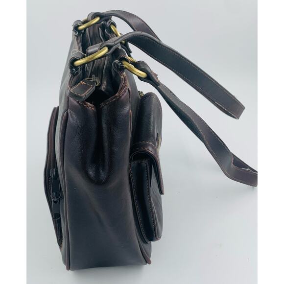 Vintage PVC Purse Brown Strap Pockets Zipper Snap Phone Pocket 10"x 9" Bag Retro - Picture 4 of 16